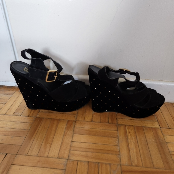 TOPSHOP Genuine Suede and Velour Quilted Wedges Platform Heels Size 8.5 - Picture 3 of 6